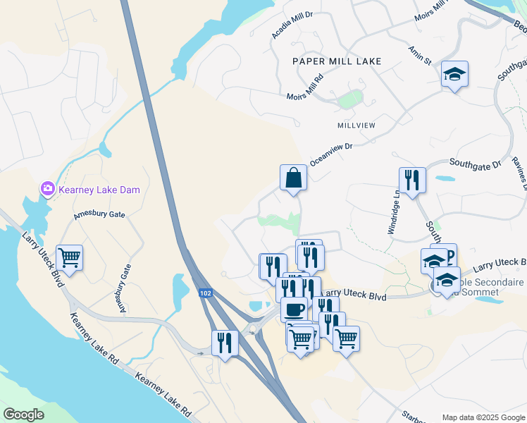 map of restaurants, bars, coffee shops, grocery stores, and more near 332 Oceanview Drive in Bedford