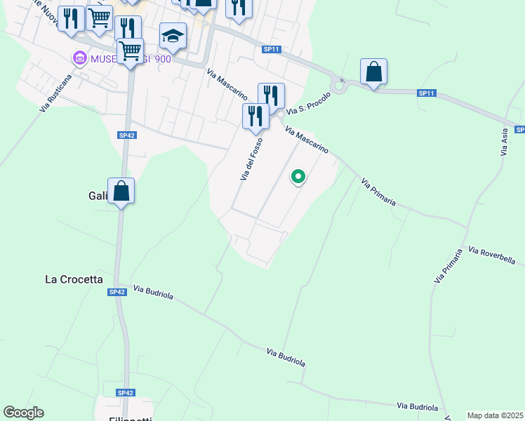 map of restaurants, bars, coffee shops, grocery stores, and more near 27 Via Benedetto Zallone in Pieve di Cento