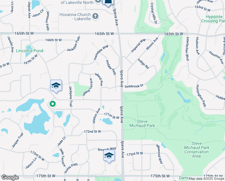 map of restaurants, bars, coffee shops, grocery stores, and more near 16667 Innsbrook Drive in Lakeville