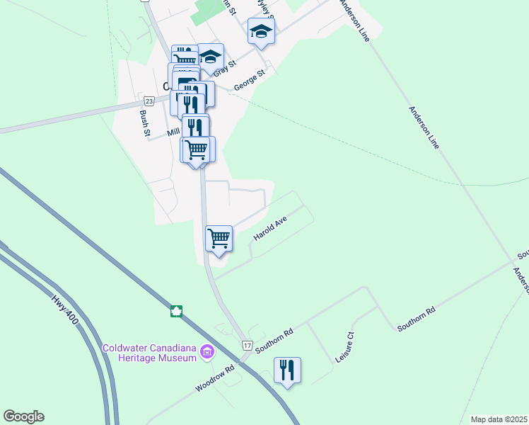 map of restaurants, bars, coffee shops, grocery stores, and more near 23 Gill Street in Coldwater