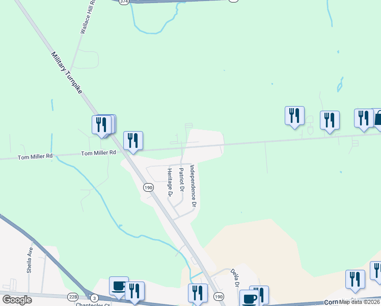 map of restaurants, bars, coffee shops, grocery stores, and more near 449 Tom Miller Road in Plattsburgh