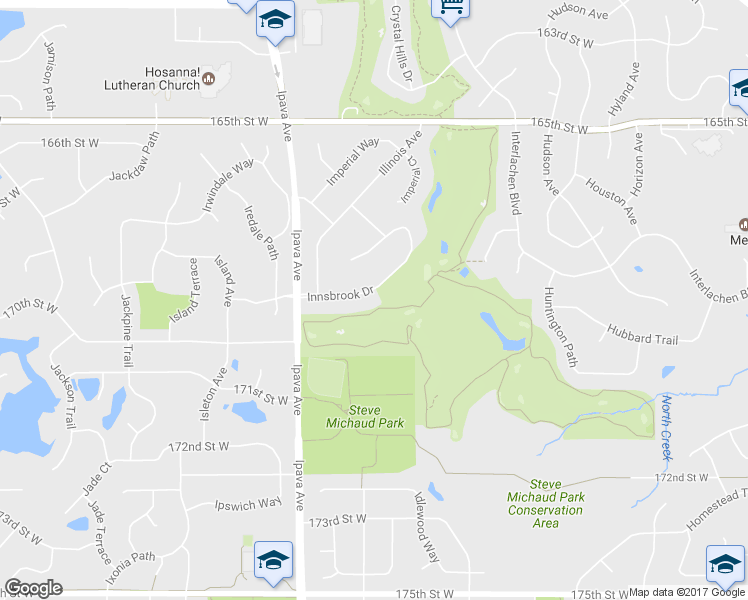 map of restaurants, bars, coffee shops, grocery stores, and more near 16715 Innsbrook Drive in Lakeville