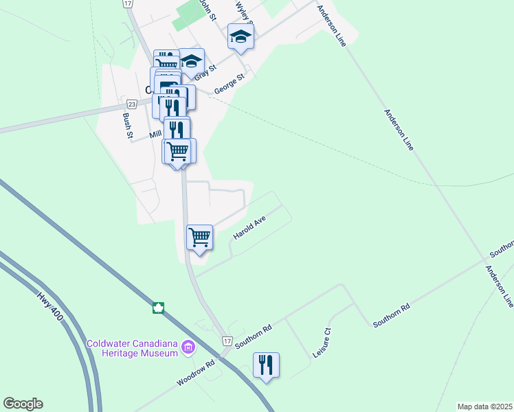 map of restaurants, bars, coffee shops, grocery stores, and more near 23 Gill Street in Coldwater