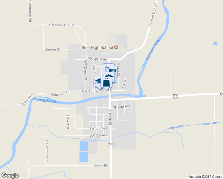 map of restaurants, bars, coffee shops, grocery stores, and more near 38731 North Main Street in Scio