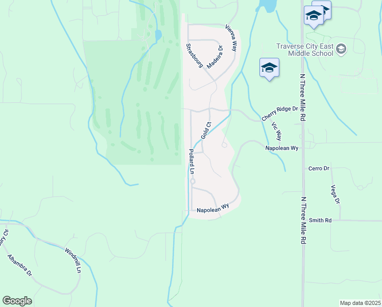 map of restaurants, bars, coffee shops, grocery stores, and more near Pollard Lane in Traverse City