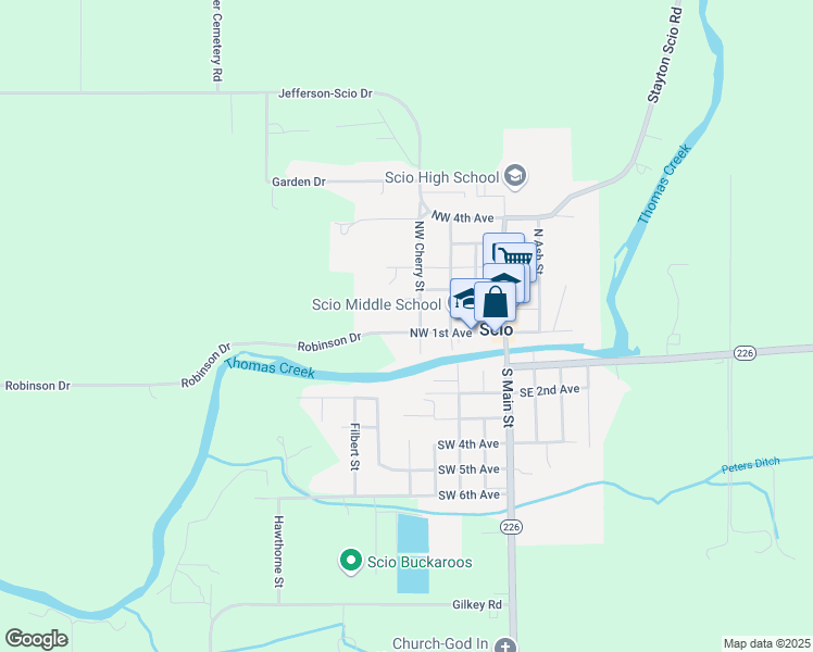map of restaurants, bars, coffee shops, grocery stores, and more near 38875 Northwest 1st Avenue in Scio
