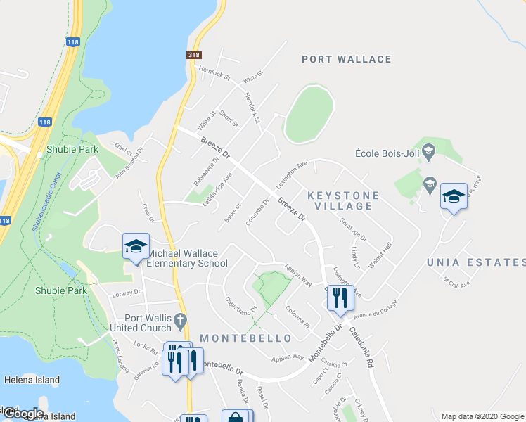 map of restaurants, bars, coffee shops, grocery stores, and more near 36 Columbo Drive in Dartmouth