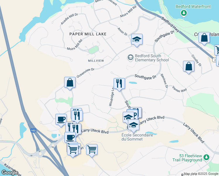 map of restaurants, bars, coffee shops, grocery stores, and more near 40 Stockton Ridge in Bedford