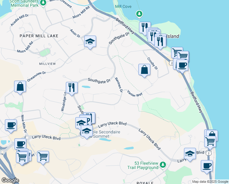 map of restaurants, bars, coffee shops, grocery stores, and more near 42 Kingsbury Way in Bedford