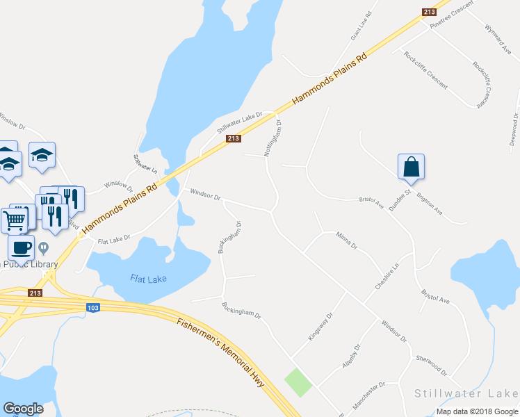 map of restaurants, bars, coffee shops, grocery stores, and more near 84 Windsor Drive in Stillwater Lake