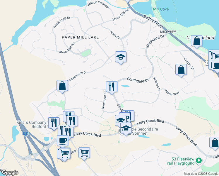 map of restaurants, bars, coffee shops, grocery stores, and more near 11 Stockton Ridge in Bedford