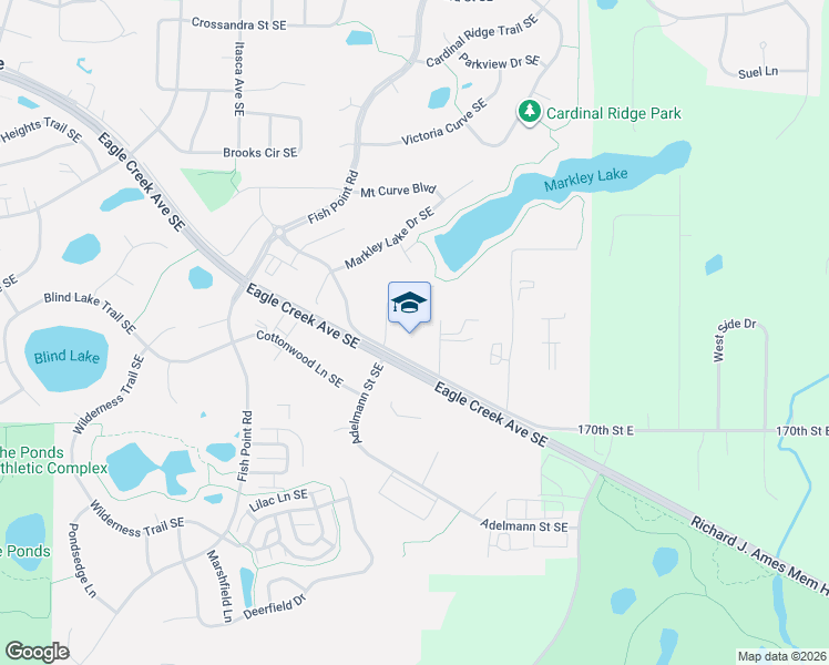 map of restaurants, bars, coffee shops, grocery stores, and more near 5690 Credit River Road Southeast in Prior Lake