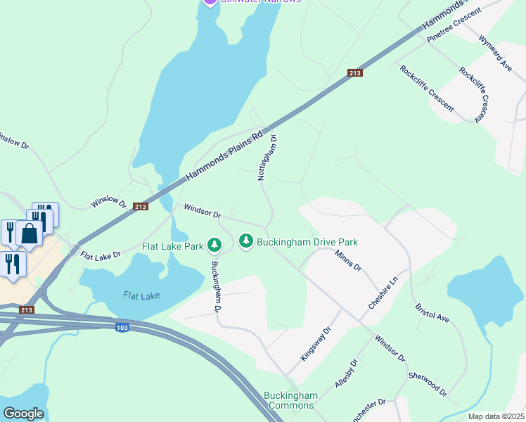 map of restaurants, bars, coffee shops, grocery stores, and more near 84 Windsor Drive in Stillwater Lake