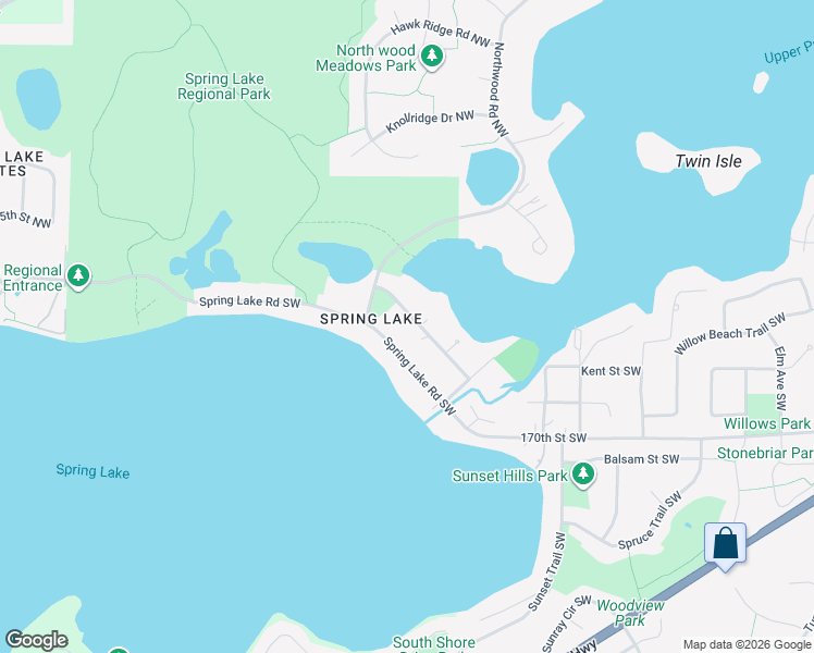 map of restaurants, bars, coffee shops, grocery stores, and more near 2891 Center Rd SW in Prior Lake