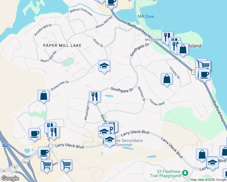 map of restaurants, bars, coffee shops, grocery stores, and more near 320 Bedford Street in Bedford