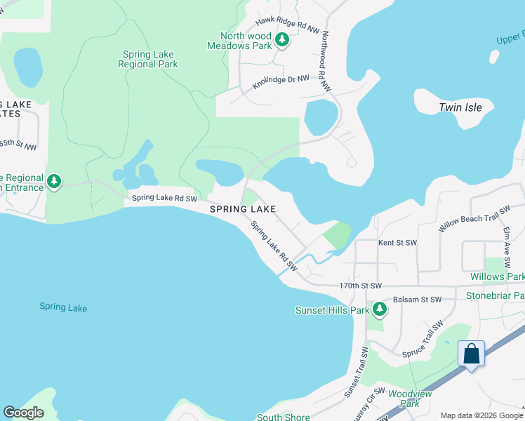 map of restaurants, bars, coffee shops, grocery stores, and more near 2891 Center Road Southwest in Prior Lake