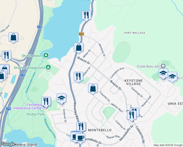 map of restaurants, bars, coffee shops, grocery stores, and more near 34 Lethbridge Avenue in Dartmouth