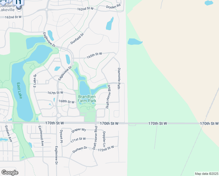 map of restaurants, bars, coffee shops, grocery stores, and more near Draft Horse Boulevard in Lakeville