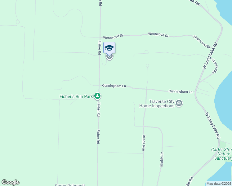 map of restaurants, bars, coffee shops, grocery stores, and more near 9701-9899 Cunningham Lane in Traverse City