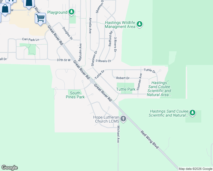 map of restaurants, bars, coffee shops, grocery stores, and more near 3940 Shannon Drive in Hastings