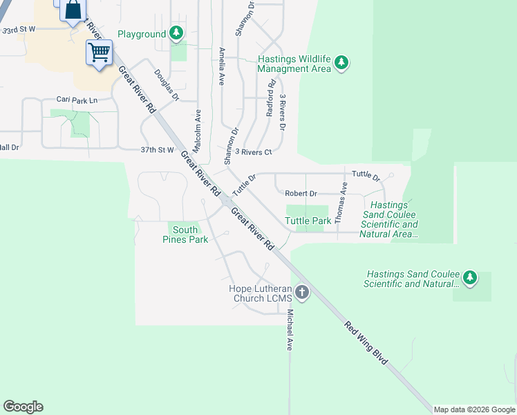 map of restaurants, bars, coffee shops, grocery stores, and more near 3940 Shannon Drive in Hastings