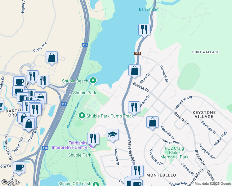 map of restaurants, bars, coffee shops, grocery stores, and more near 13 John Brenton Drive in Dartmouth