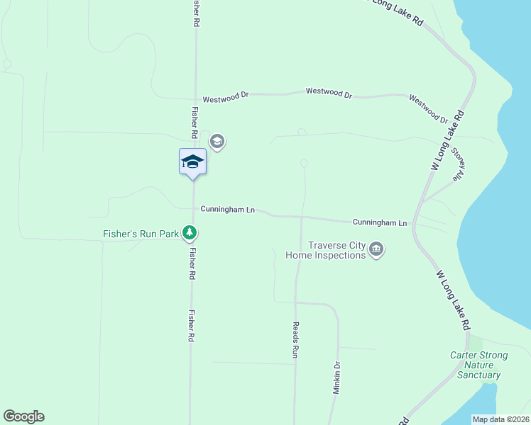map of restaurants, bars, coffee shops, grocery stores, and more near 9899 Cunningham Lane in Traverse City