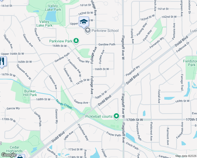 map of restaurants, bars, coffee shops, grocery stores, and more near 6695 Upper 167th Street West in Rosemount
