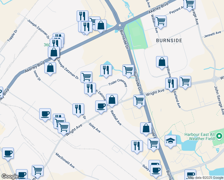 map of restaurants, bars, coffee shops, grocery stores, and more near 49 Trider Crescent in Dartmouth