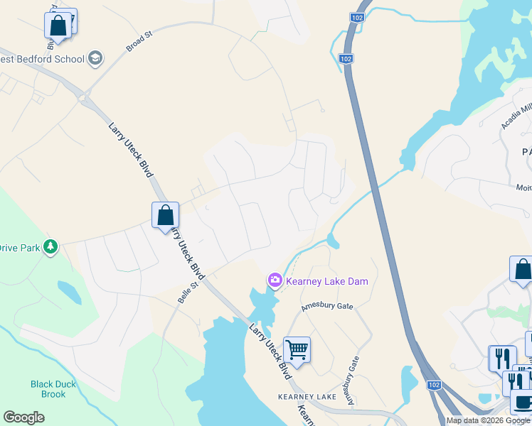 map of restaurants, bars, coffee shops, grocery stores, and more near 142 Bedford Street in Bedford