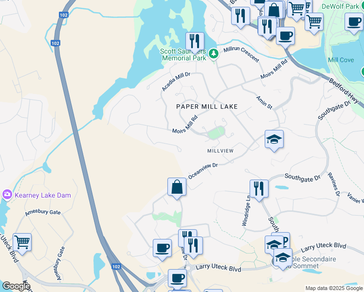 map of restaurants, bars, coffee shops, grocery stores, and more near 59 Baha Court in Bedford