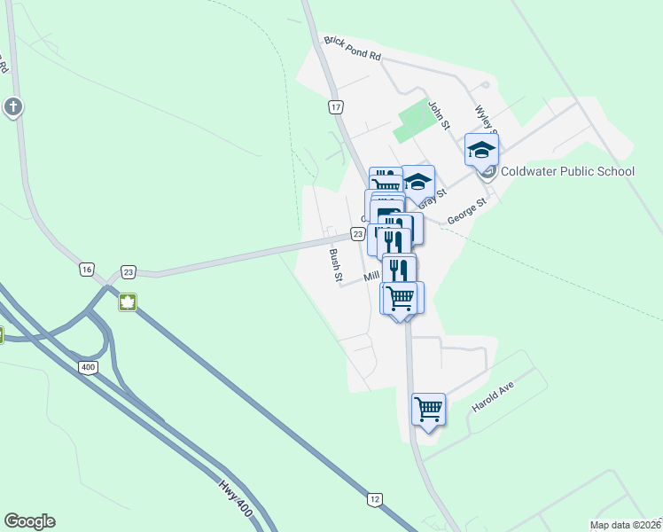 map of restaurants, bars, coffee shops, grocery stores, and more near 8 Bush Street in Severn