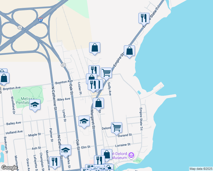 map of restaurants, bars, coffee shops, grocery stores, and more near 310 Margaret Street in Plattsburgh
