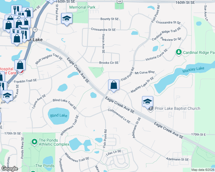 map of restaurants, bars, coffee shops, grocery stores, and more near 16541 Snell Lane Southeast in Prior Lake