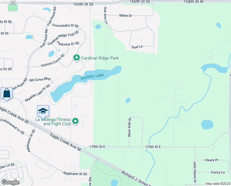 map of restaurants, bars, coffee shops, grocery stores, and more near 6175 Birch Road in Prior Lake