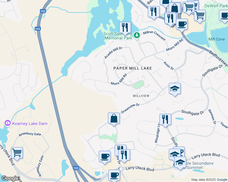 map of restaurants, bars, coffee shops, grocery stores, and more near 47 Baha Court in Bedford