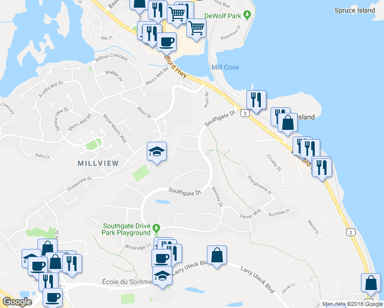 map of restaurants, bars, coffee shops, grocery stores, and more near 16 Windstone Close in Bedford