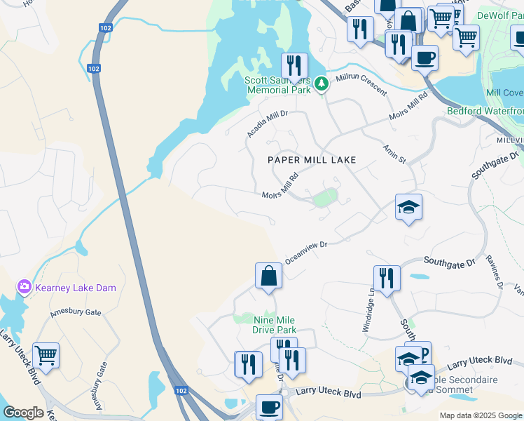 map of restaurants, bars, coffee shops, grocery stores, and more near 37 Baha Court in Bedford