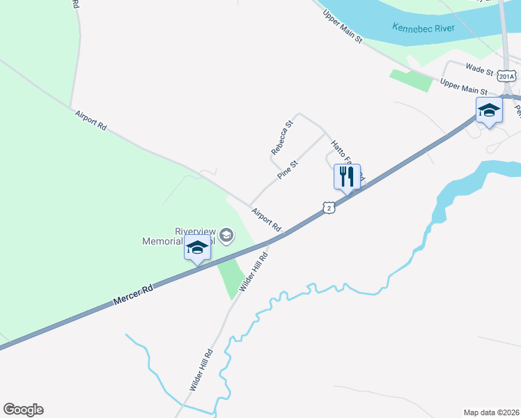 map of restaurants, bars, coffee shops, grocery stores, and more near 31 Airport Road in Norridgewock