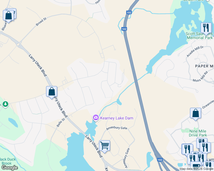 map of restaurants, bars, coffee shops, grocery stores, and more near 87 Innsbrook Way in Halifax