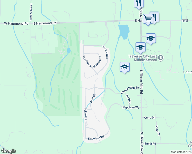map of restaurants, bars, coffee shops, grocery stores, and more near 1535 Strasbourg in Traverse City
