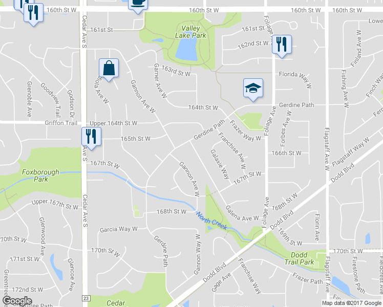 map of restaurants, bars, coffee shops, grocery stores, and more near 16593 Galena Avenue West in Rosemount