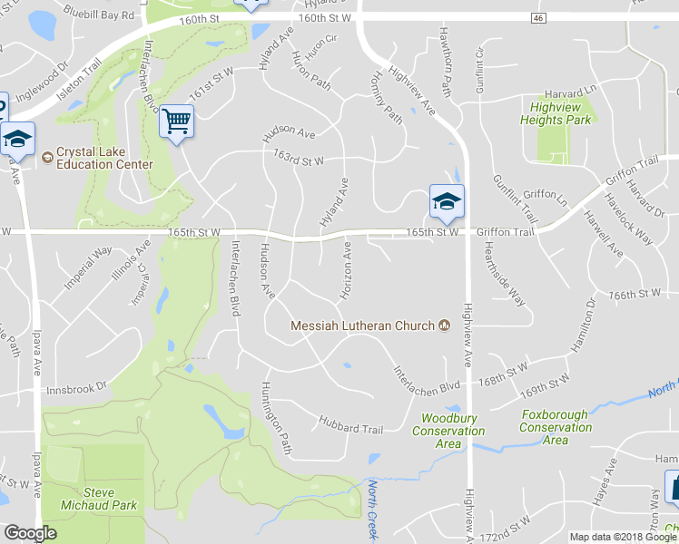 map of restaurants, bars, coffee shops, grocery stores, and more near 16599 Horizon Path in Lakeville