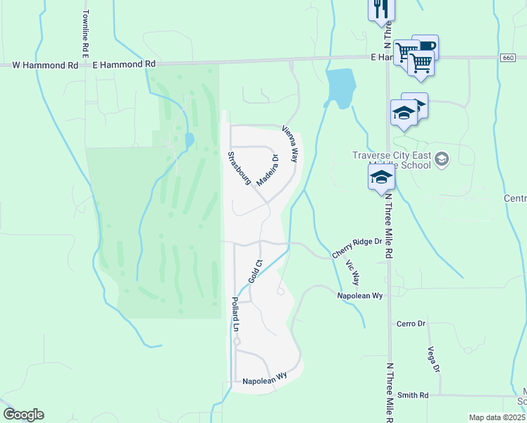 map of restaurants, bars, coffee shops, grocery stores, and more near 1535 Strasbourg in Traverse City
