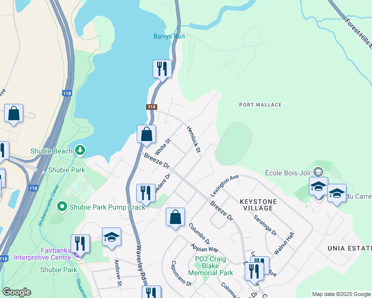 map of restaurants, bars, coffee shops, grocery stores, and more near 29 Belvedere Drive in Dartmouth
