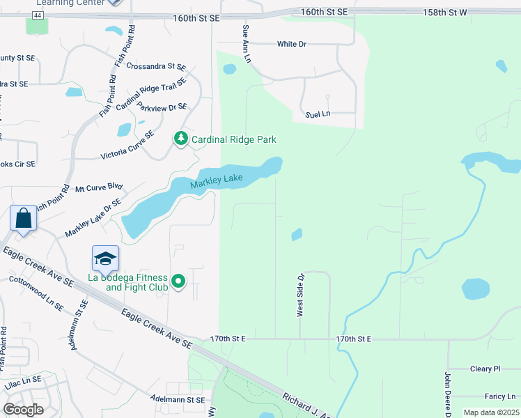map of restaurants, bars, coffee shops, grocery stores, and more near 6175 Birch Road in Prior Lake