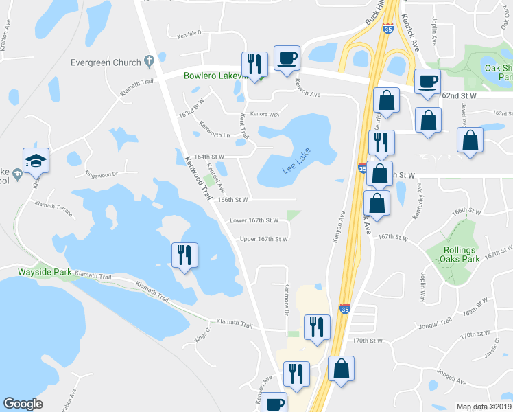 map of restaurants, bars, coffee shops, grocery stores, and more near 11160 166th Street West in Lakeville
