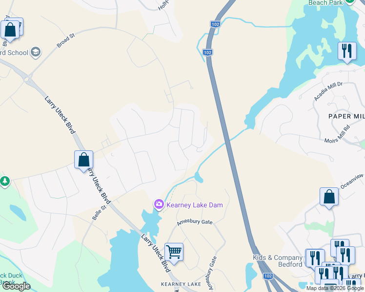 map of restaurants, bars, coffee shops, grocery stores, and more near 137 Tilbury Avenue in Bedford