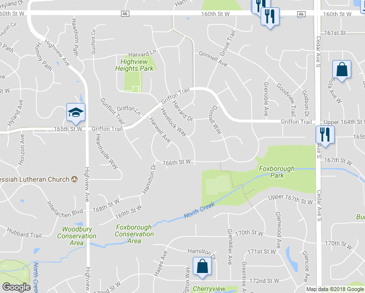 map of restaurants, bars, coffee shops, grocery stores, and more near 16580 Harwell Avenue in Lakeville
