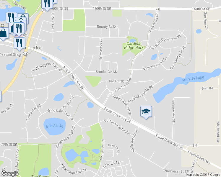 map of restaurants, bars, coffee shops, grocery stores, and more near 16541 Snell Lane Southeast in Prior Lake